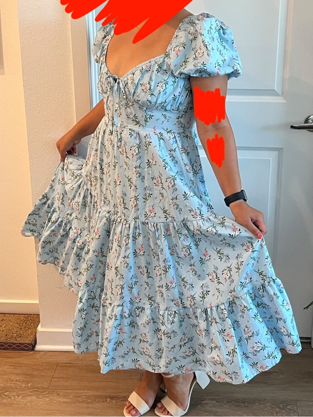 Blue Rain Light Blue Dress with Puffy Short Sleeves
